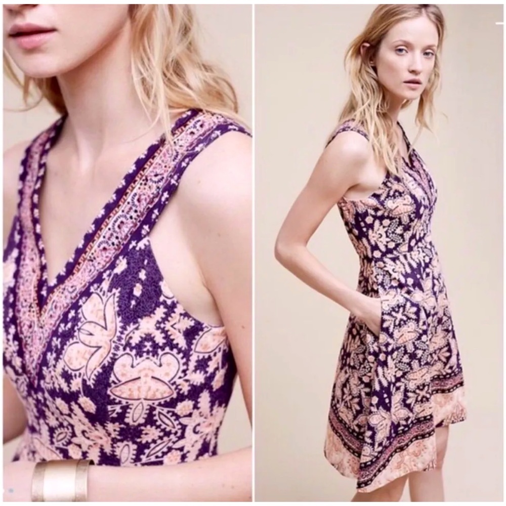 Anthropologie- Maeve V-Neck Printed Paisley Corduroy Dress, Size 14